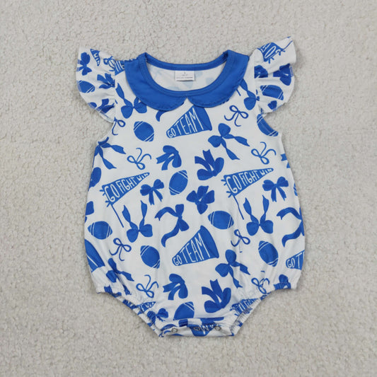SR3192 cheer blue bows flutter sleeve girls romper