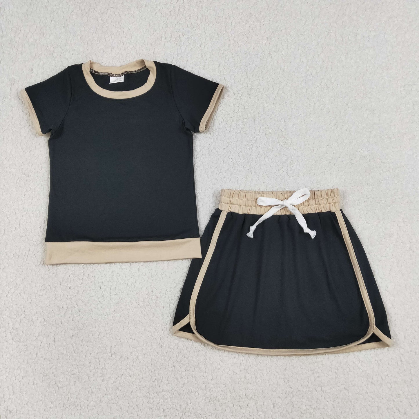 GSD3923 Cotton Black Short Sleeve Skorts Girls Set