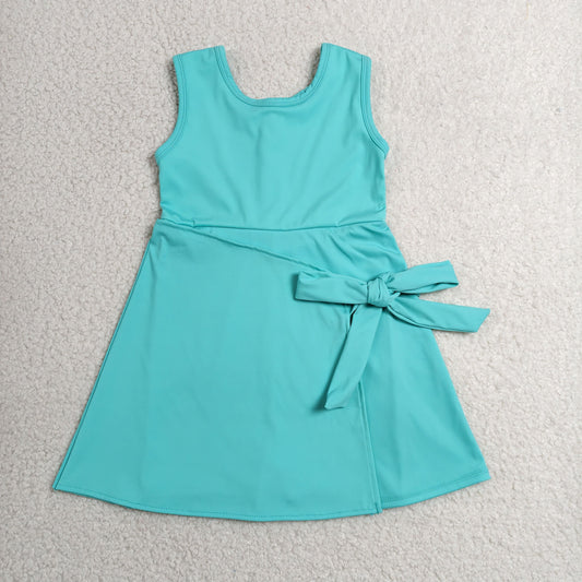 GSD3876 Yoga Solid Color Blue Sleeveless Skorts Girls Dress