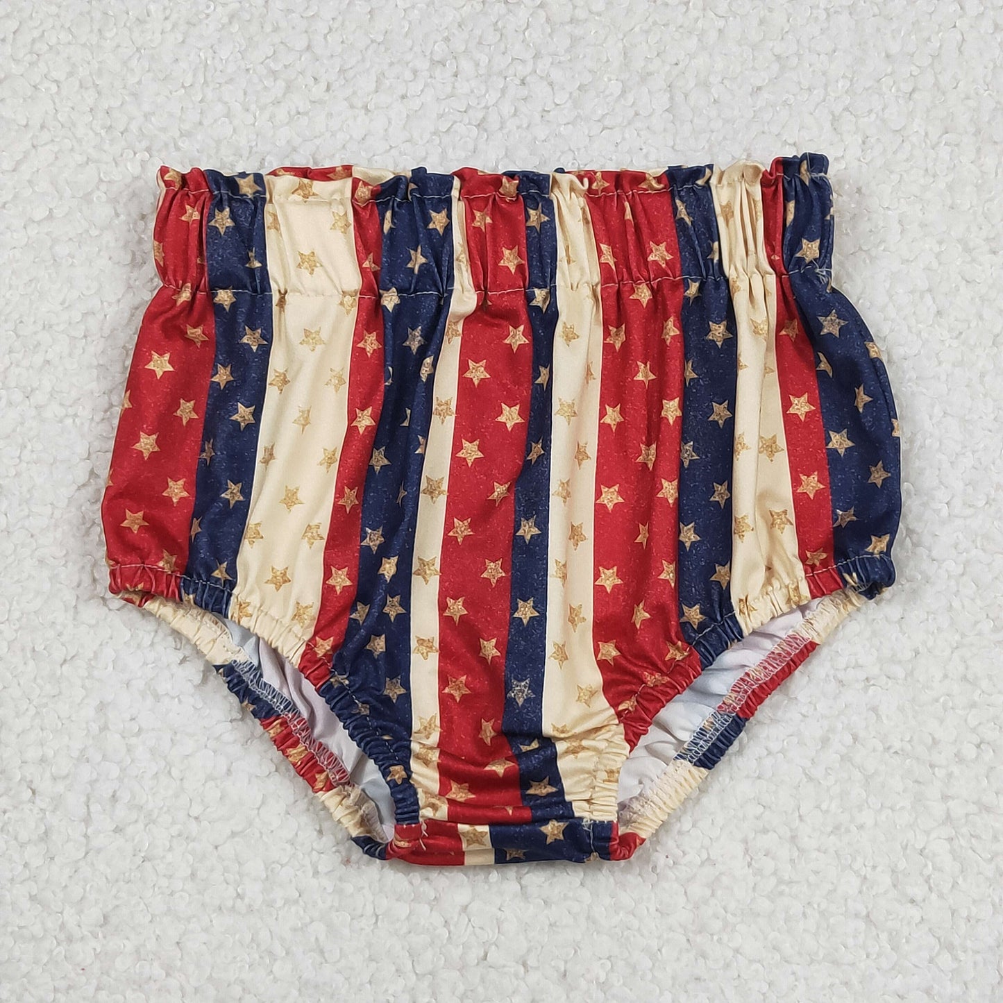 SS0313 July 4th red blue striped star girls bummies shorts