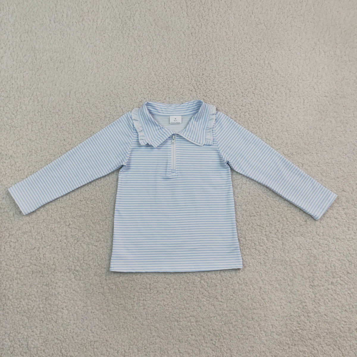 GT1755 Blue Striped Zipper Long Sleeve Girls Top