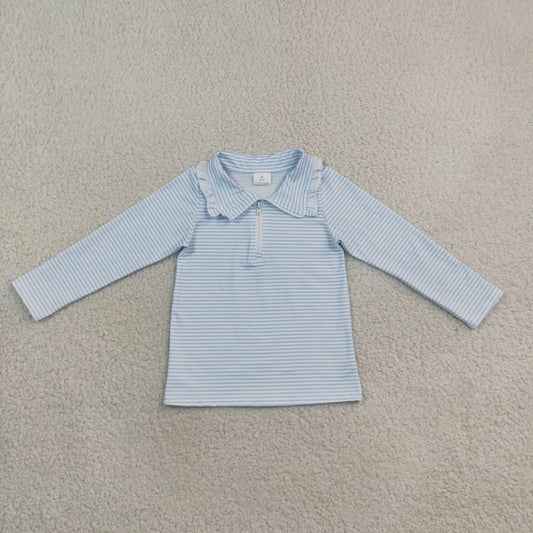 GT1755 Blue Striped Zipper Long Sleeve Girls Top