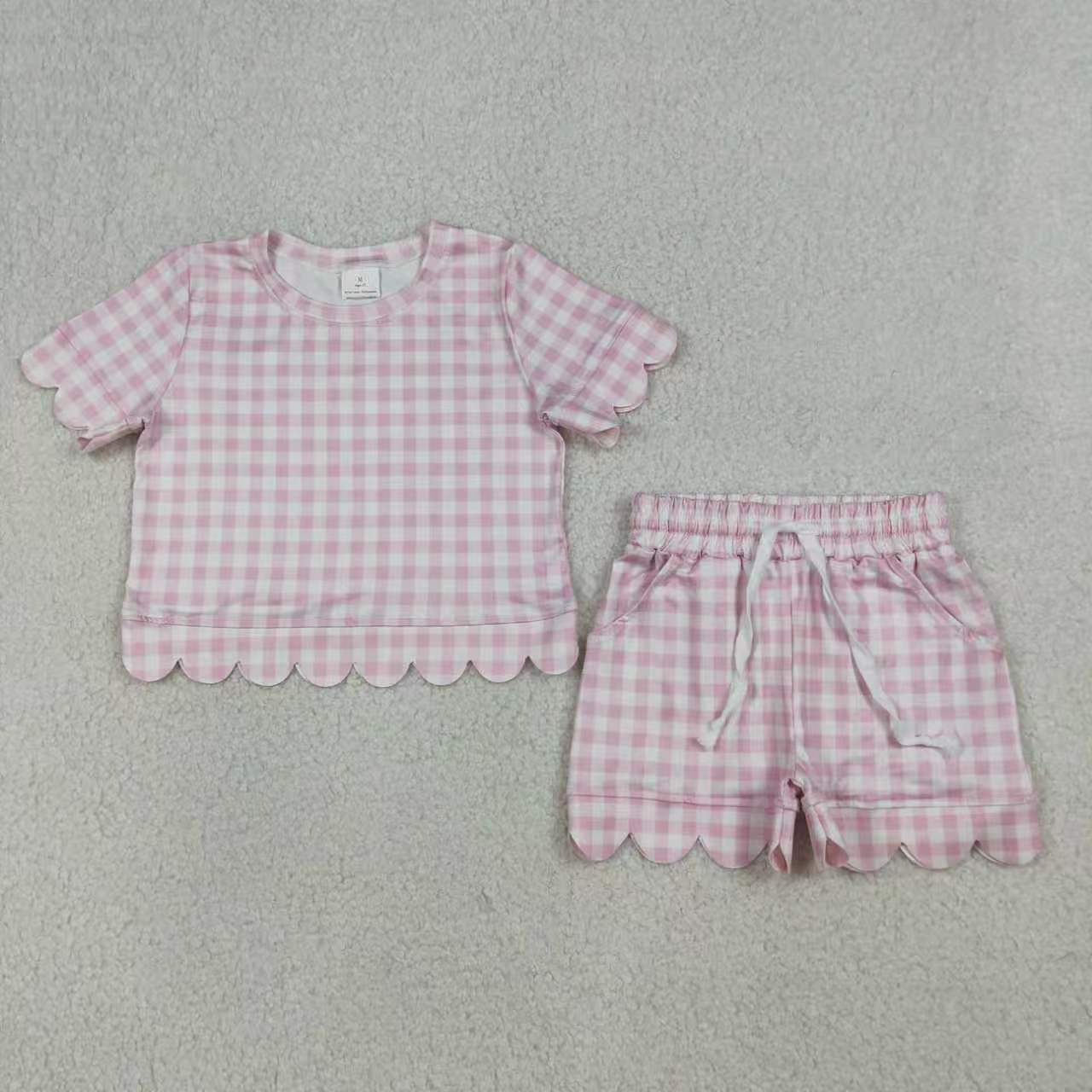 Checkered Scallop Short Sleeve Shorts Girls Set RTS Sibling Clothes