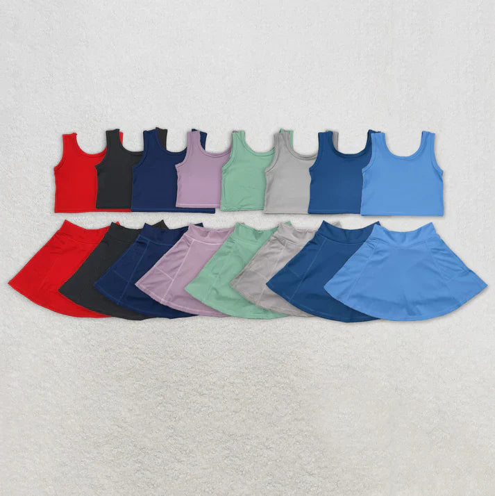 yoga soild color skirt with shorts girls set RTS Sibling Clothes