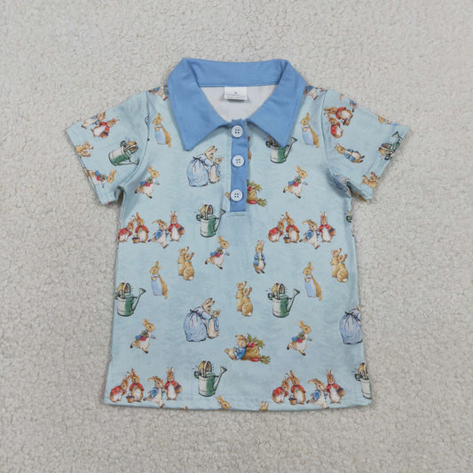 BT1665 Easter Bunny Rabbit Blue Short Sleeve Boys Top
