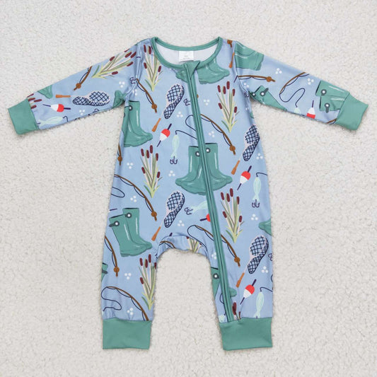 USA SHOP LR0664 Fishing blue long sleeve boys romper