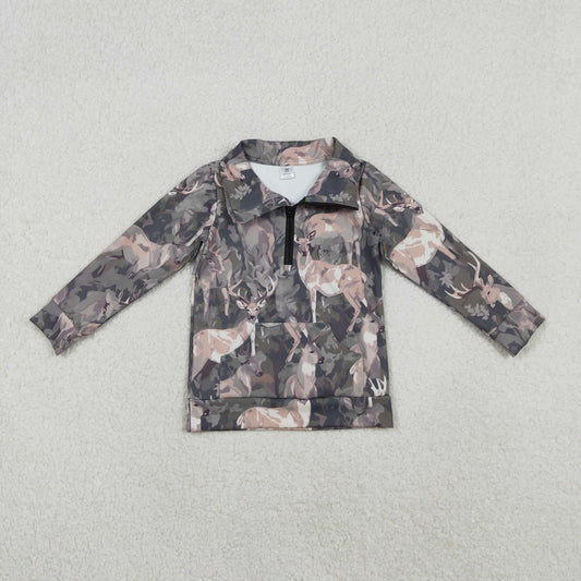 GT1180 yoga hunting camo deer zipper long sleeve girls top