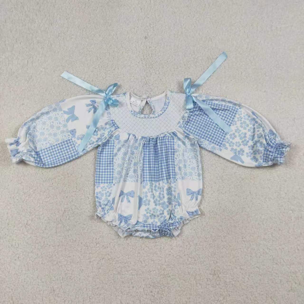 Smocked Embroidery Flowers Romper Sibling Clothes RTS
