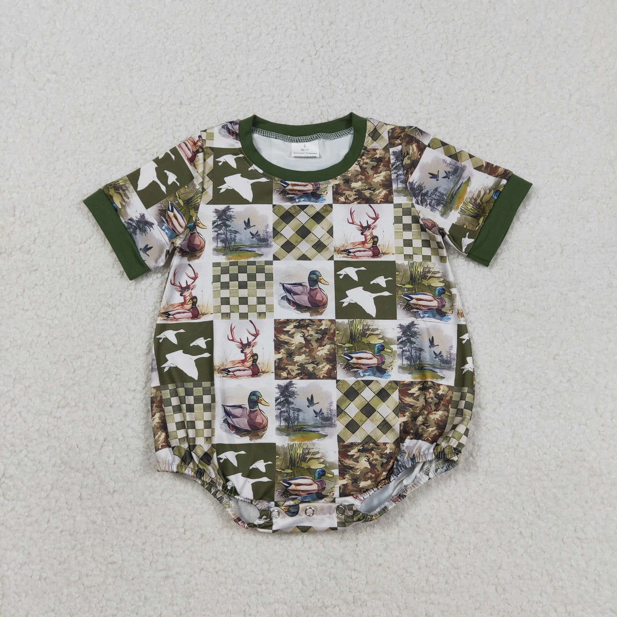 SR3837 Hunting Mallard Duck Green Short Sleeve Boys Romper