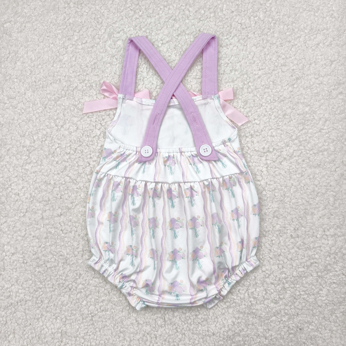 SR2961 pink purple flowers with bows girls romper