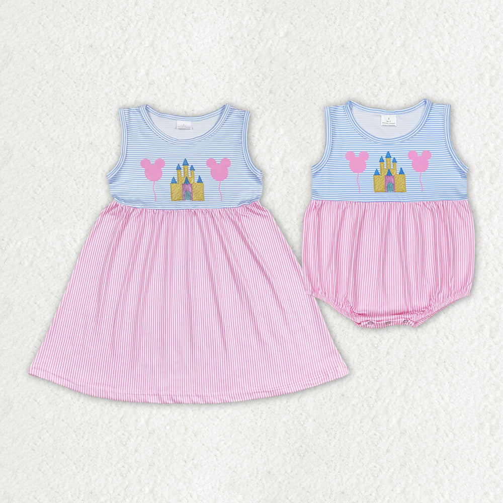 cartoon castle blue pink striped RTS sibling clothes