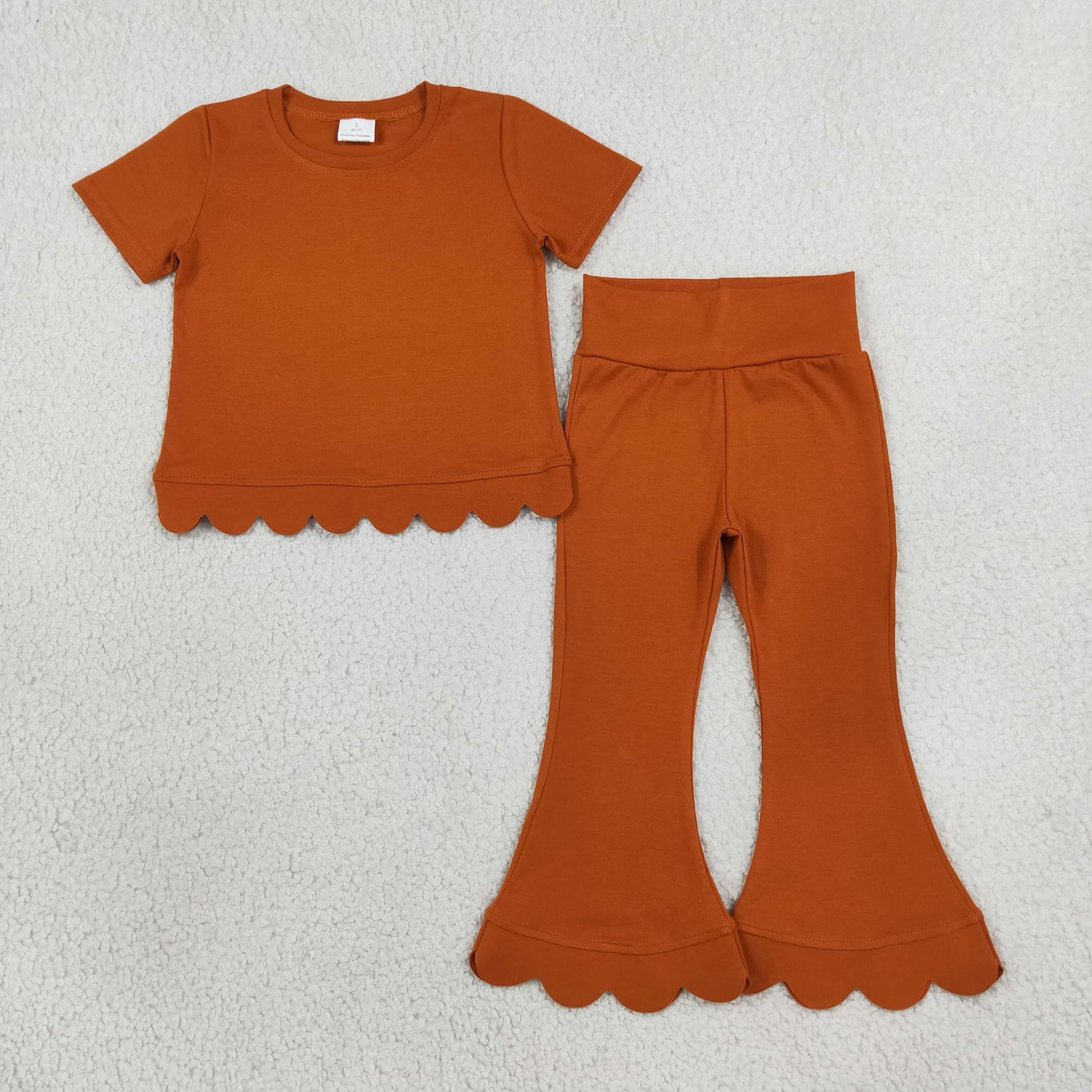 GSPO2345 Scallop Orange Short Sleeve Pants Girls Set