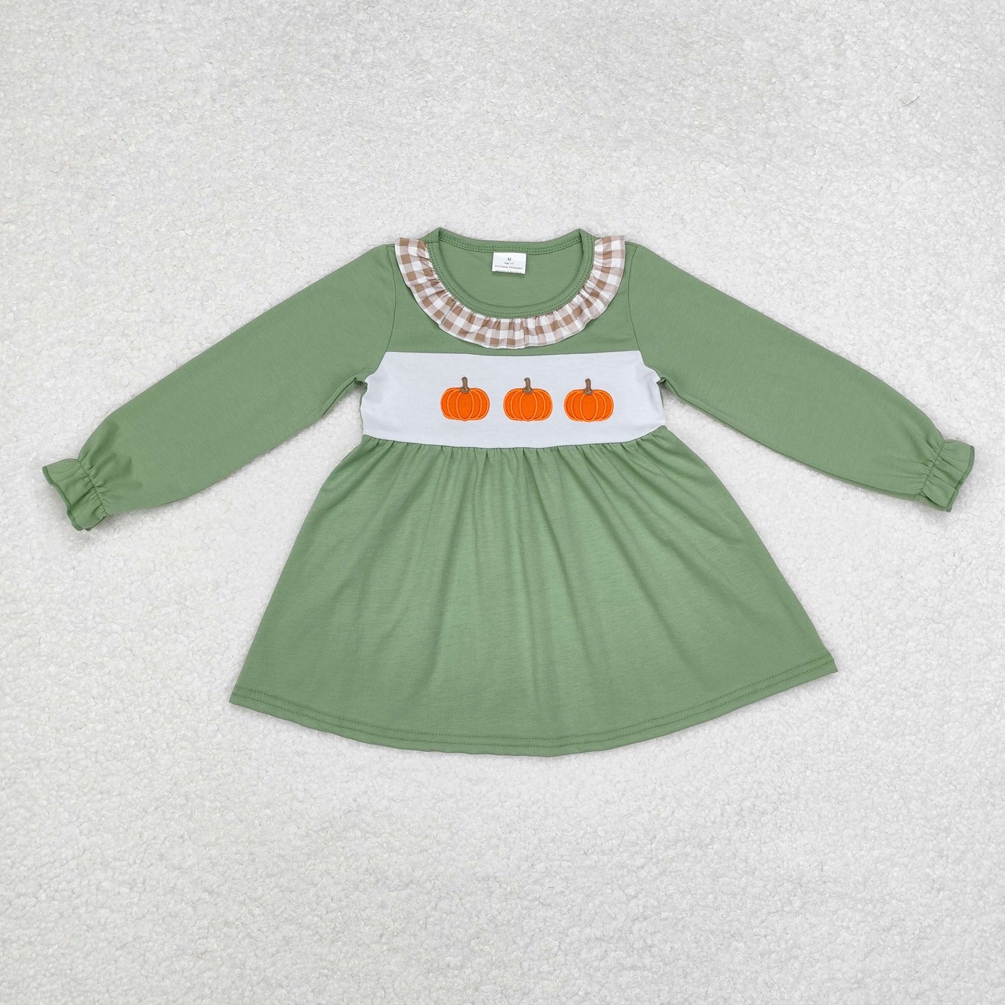 embroidery GT0711 pumpkin green long sleeve girls top