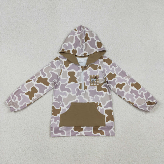 BT1302 hunting dog camo pocket hoodie long sleeve boys top