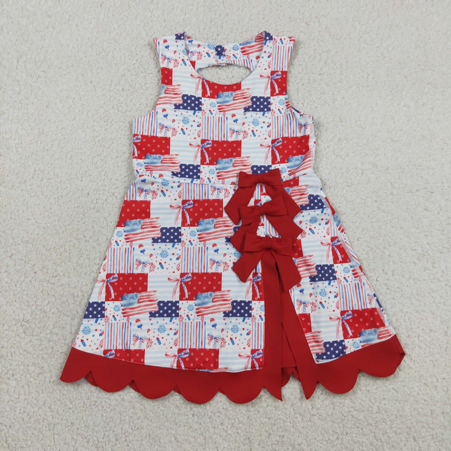 GSD3945 July 4th Flag Bows Sleeveless Skorts Girls Dress