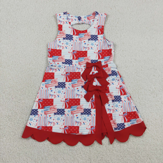 GSD3945 July 4th Flag Bows Sleeveless Skorts Girls Dress