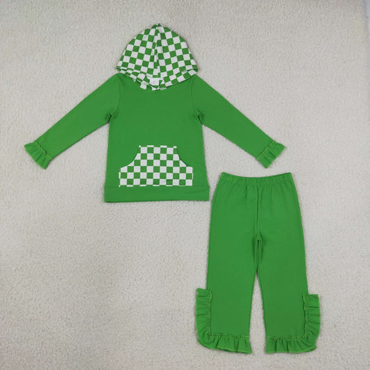GLP3714 Green Pocket Hoodie Long Sleeve Pants Girls Set
