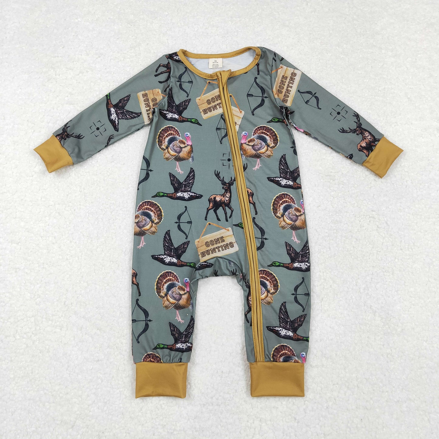 bamboo LR1680 hunting turkey mallard long sleeve zipper boys romper