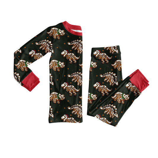 Custom moq 20 bamboo Christmas dinosuar black  long sleeve pants boys pajamas
