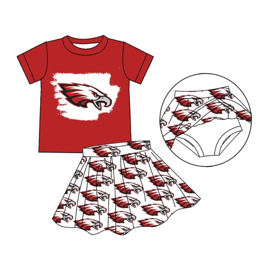 custom moq 3 football item eagle red short sleeve skorts girls set