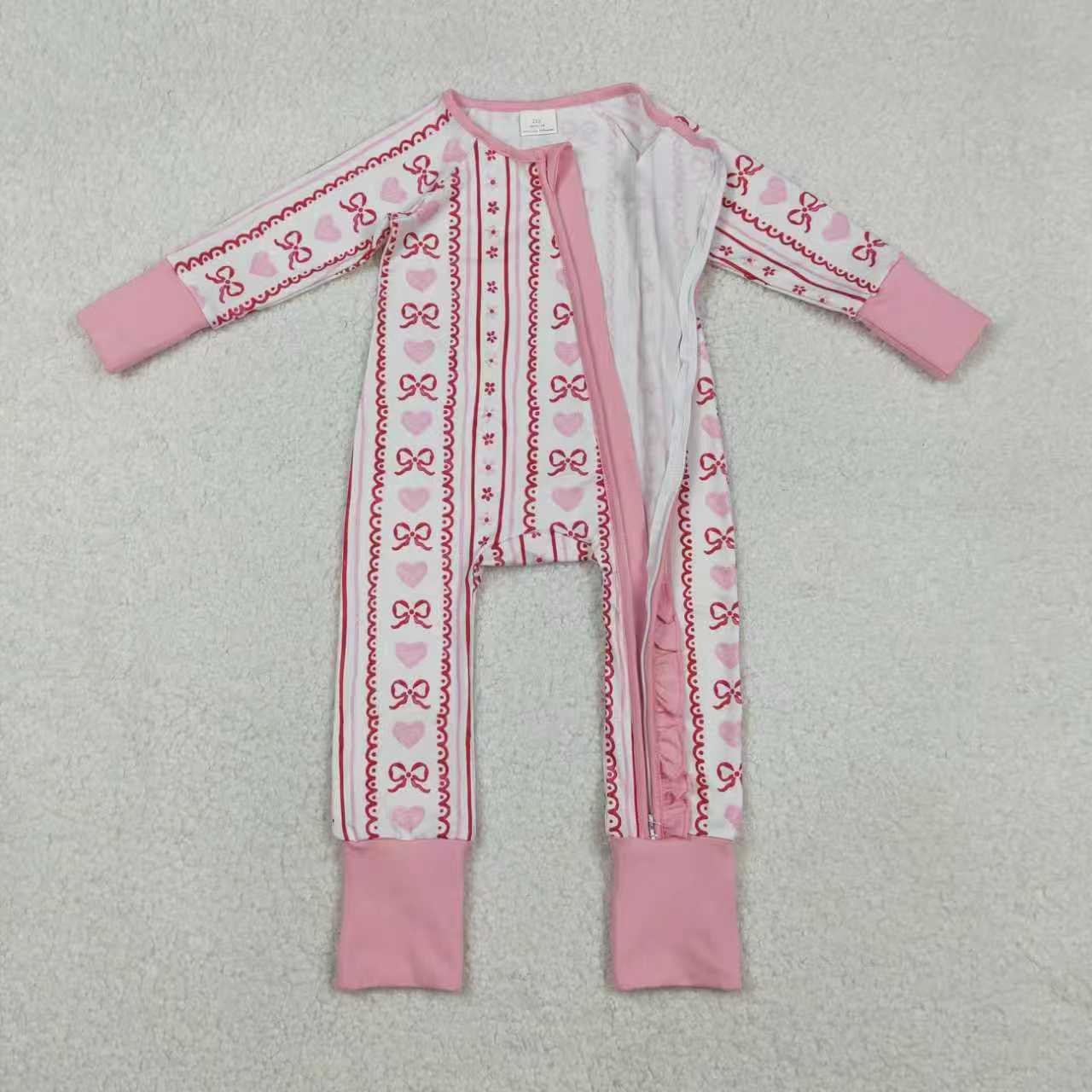 Valentine's Day Heart Pink Bows Romper/Pajamas RTS Sibling Clothes