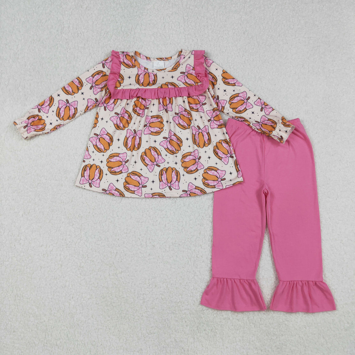 GLP2348 pink bows pumpkin long sleebe pink pants girls set