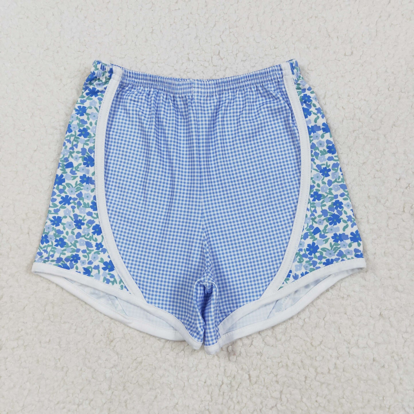 SS0519 blue flowers blue checkered girls shorts