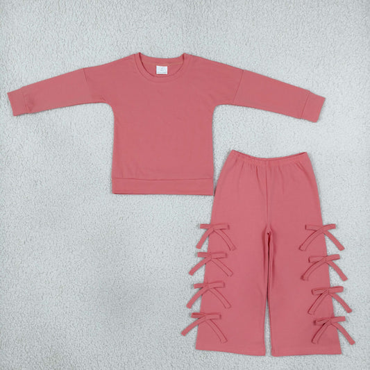 GLP3845 Solid Color Pink Long Sleeve Pants Girls Set