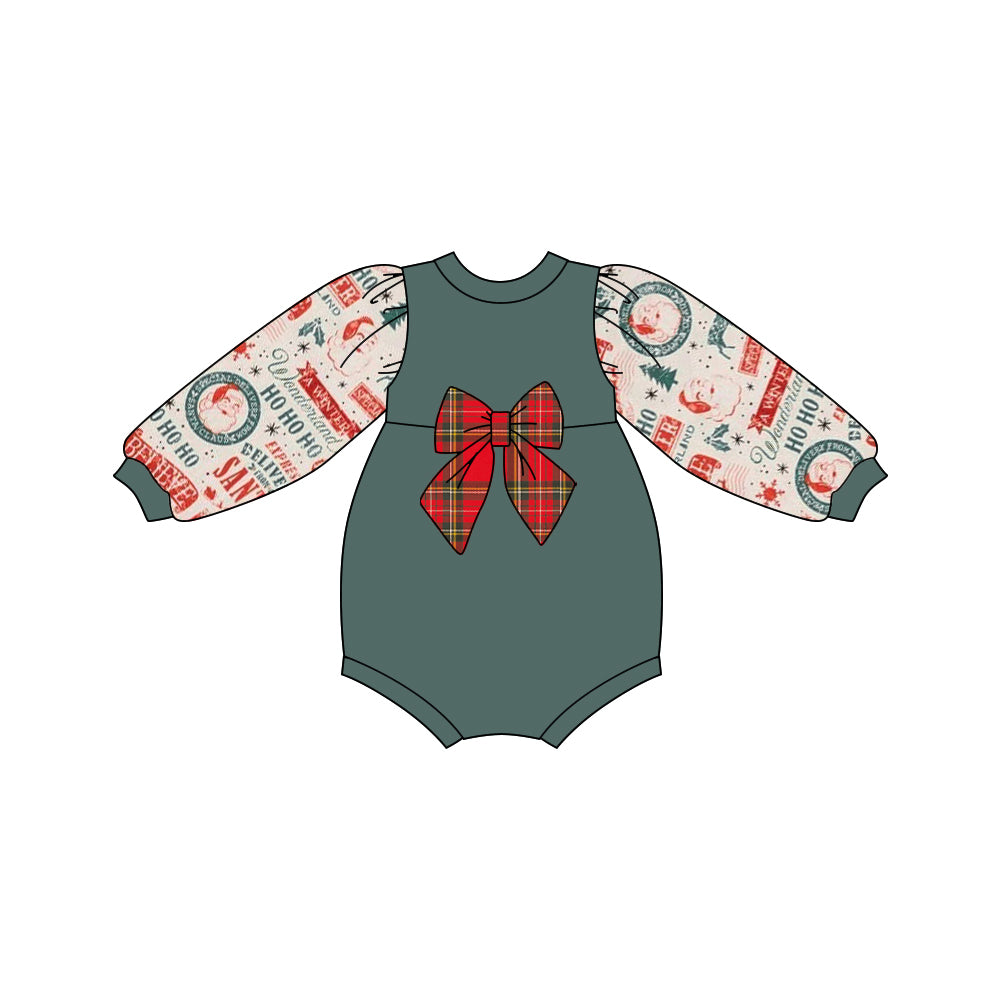 custom moq 5 Merry Christmas Santa long sleeve with bow girls romper