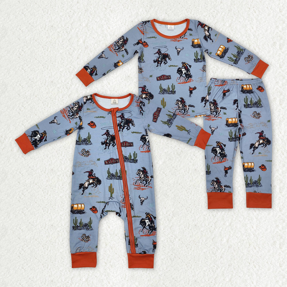 bamboo Western rodeo cactus pajamas RTS sibling clothes