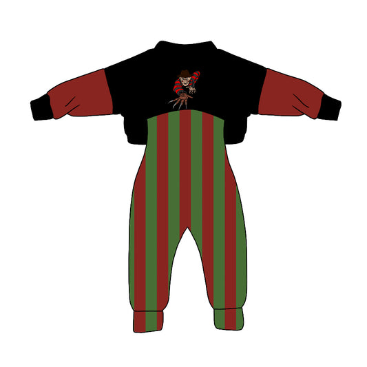 custom S 8.4 Halloween black long sleeve red & black striped jumpsuits girls set