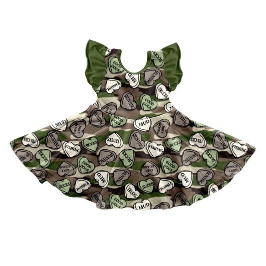 preorder GSD0780 Camo heart dark green flutter sleeve girls dress