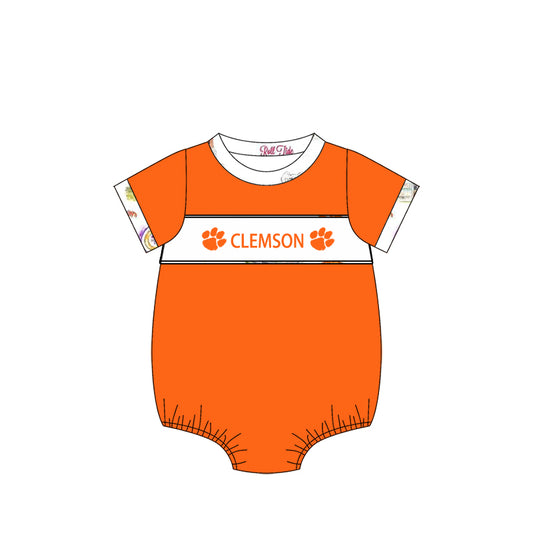 Custom Moq 3 Football Team Clemson Paw Orange Short Sleeve Boys Romper