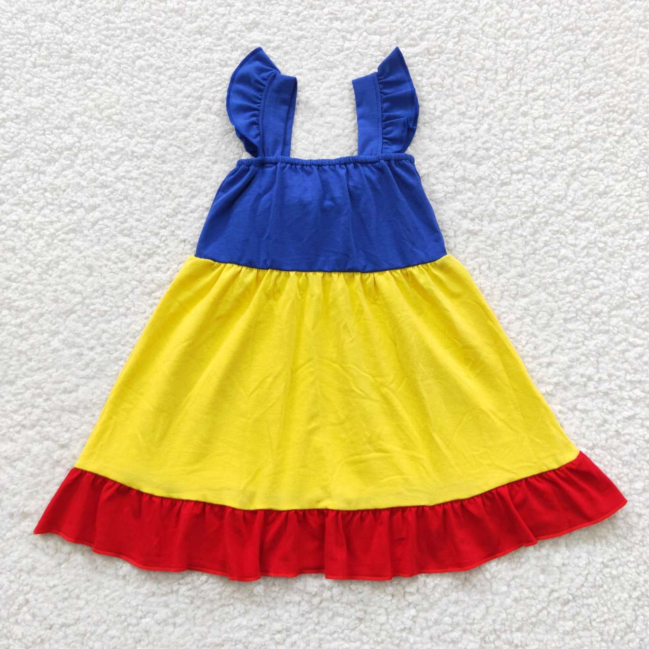 GSD0334 Flutter Sleeve Cartoon Blue Yellow Red Bow Baby Kids Dress