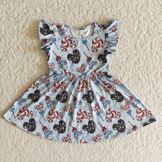 custom S 8.15 Cartoon candy flutter sleeve girls dress