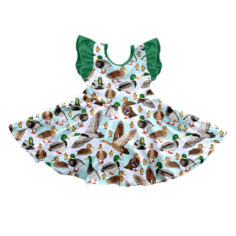 preorder GSD0552 Duck hunting season mallard green flutter sleeve girls dress