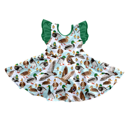 preorder GSD0552 Duck hunting season mallard green flutter sleeve girls dress
