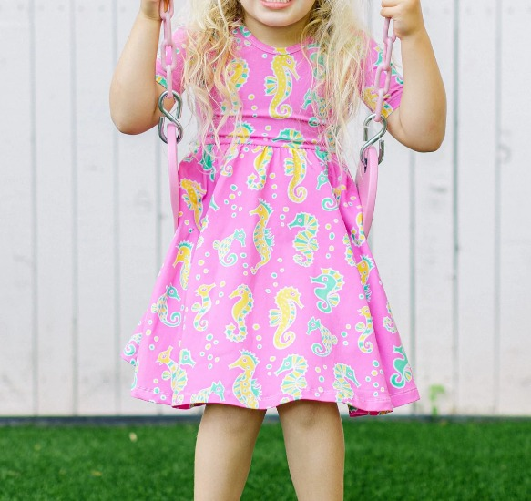 Preorder GSD1514 cute seahouse hot pink short sleeve girls dress