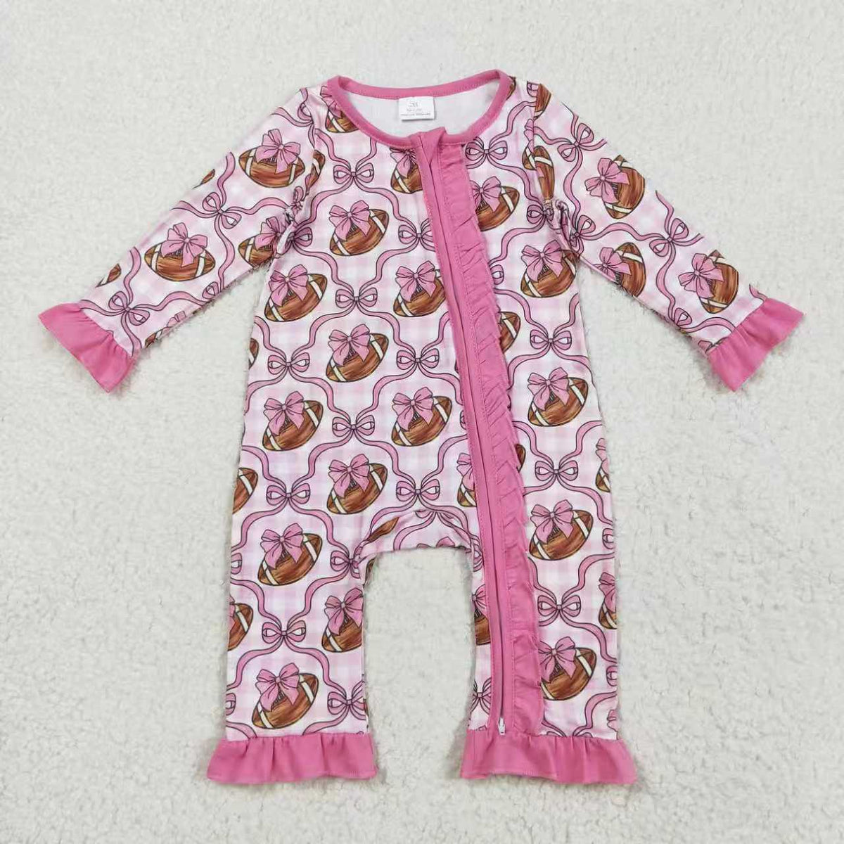 football bows hot pink romper/pajamas RTS Sibling Clothes