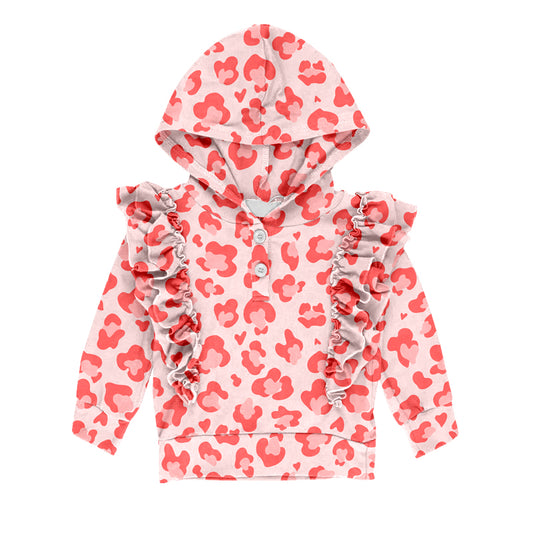 preorder GT0382 Red pink leopard ruffles long sleeve girls hoodie pullover