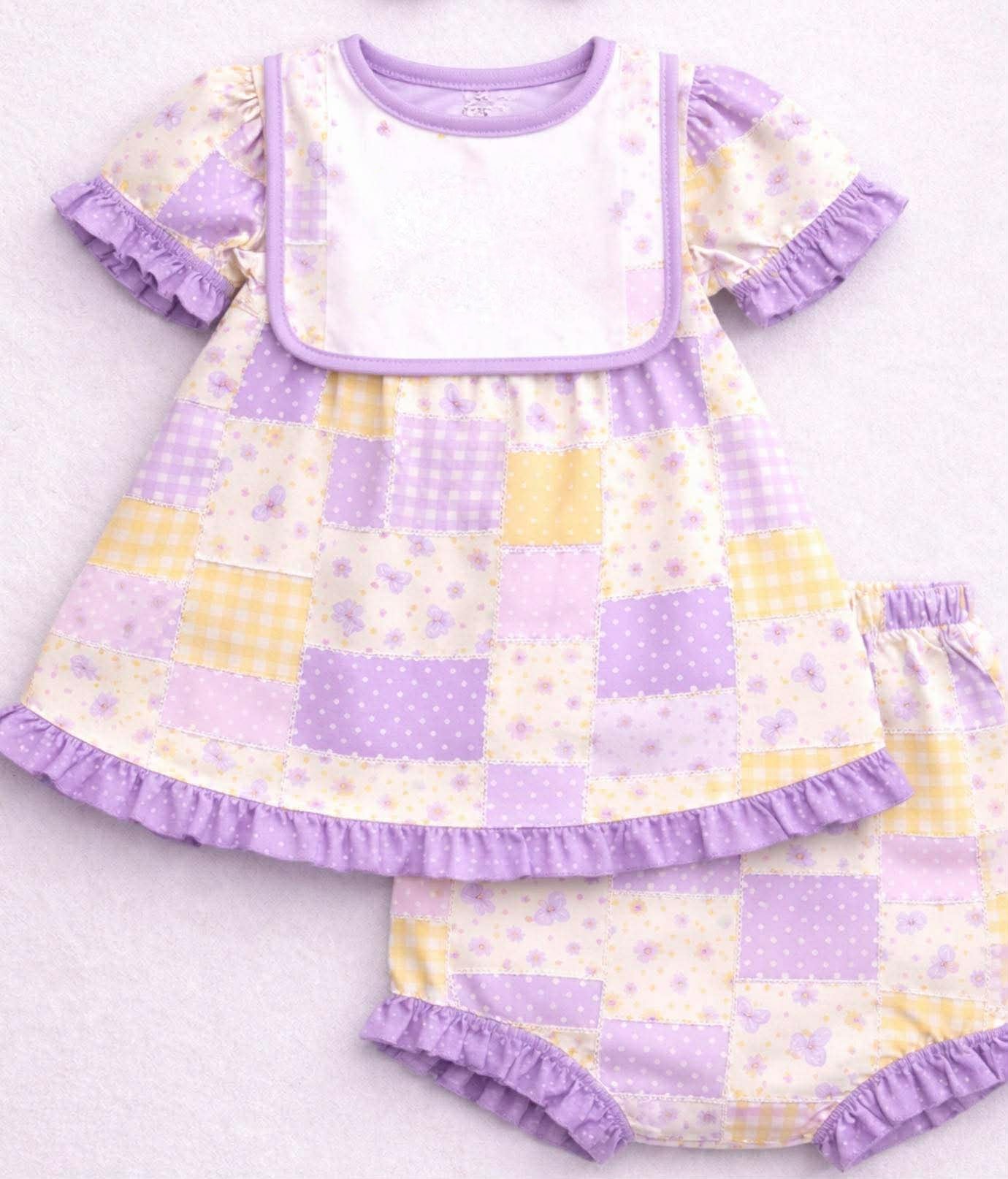 Custom Moq 3 Purple Floral Short Sleeve Girls Bummies Set