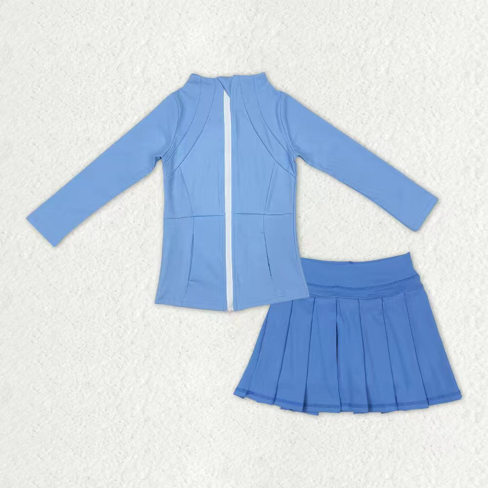 yoga solid color long sleeve coat skorts skirt girls set RTS sibling clothes