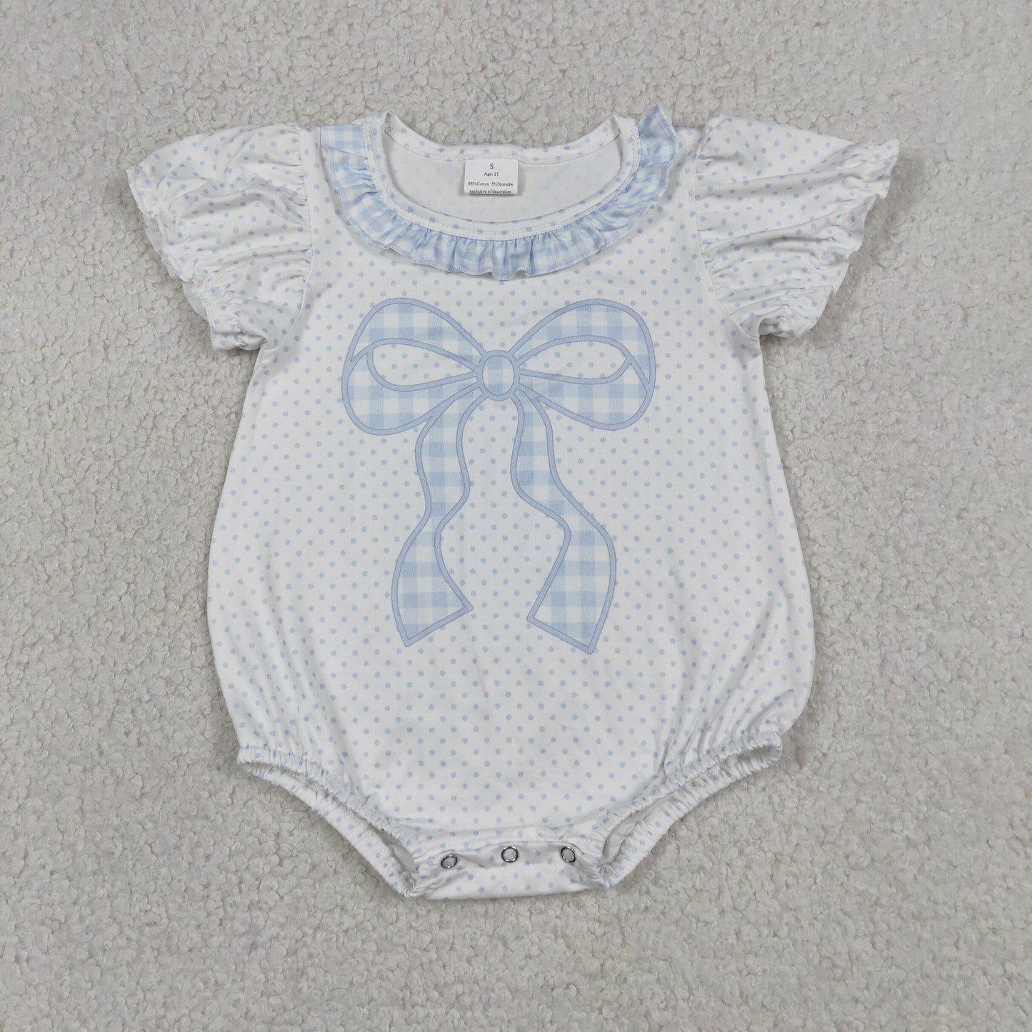 SR4089 Blue Bows Short Sleeve Girls Romper