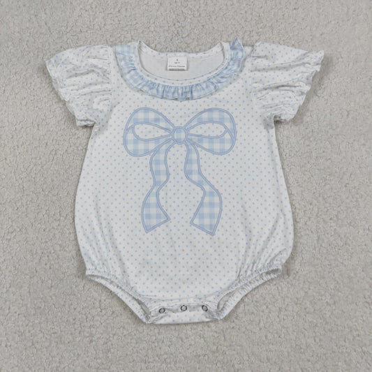 SR4089 Blue Bows Short Sleeve Girls Romper
