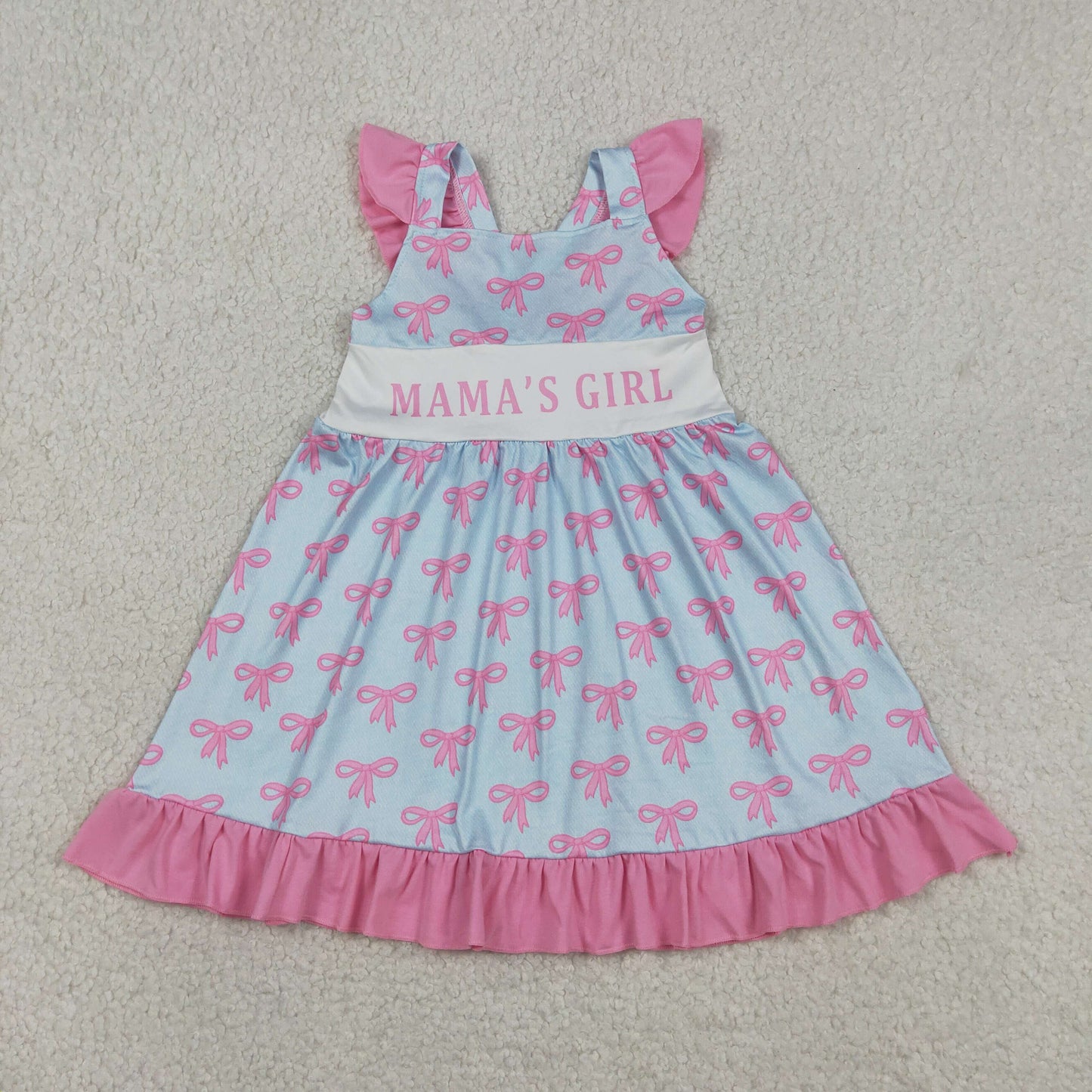 GSD2980 MAMA'S GIRL pink bows flutter sleeve girls dress