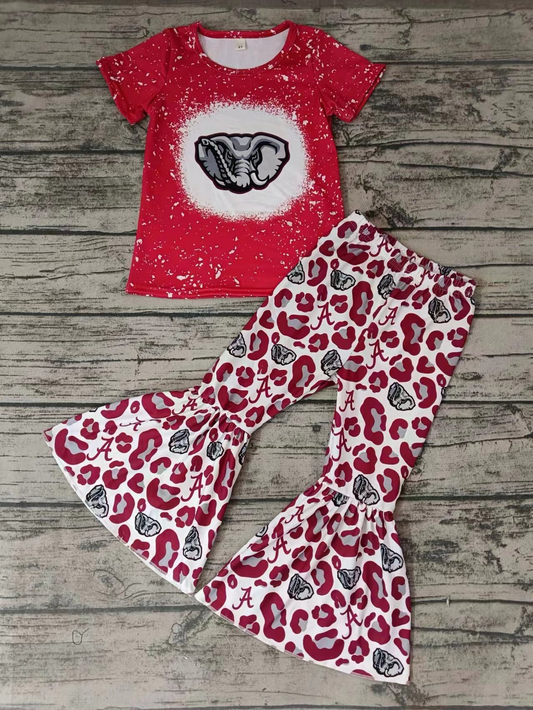 custom S 10.18 Red short sleeve leopard pants girls set
