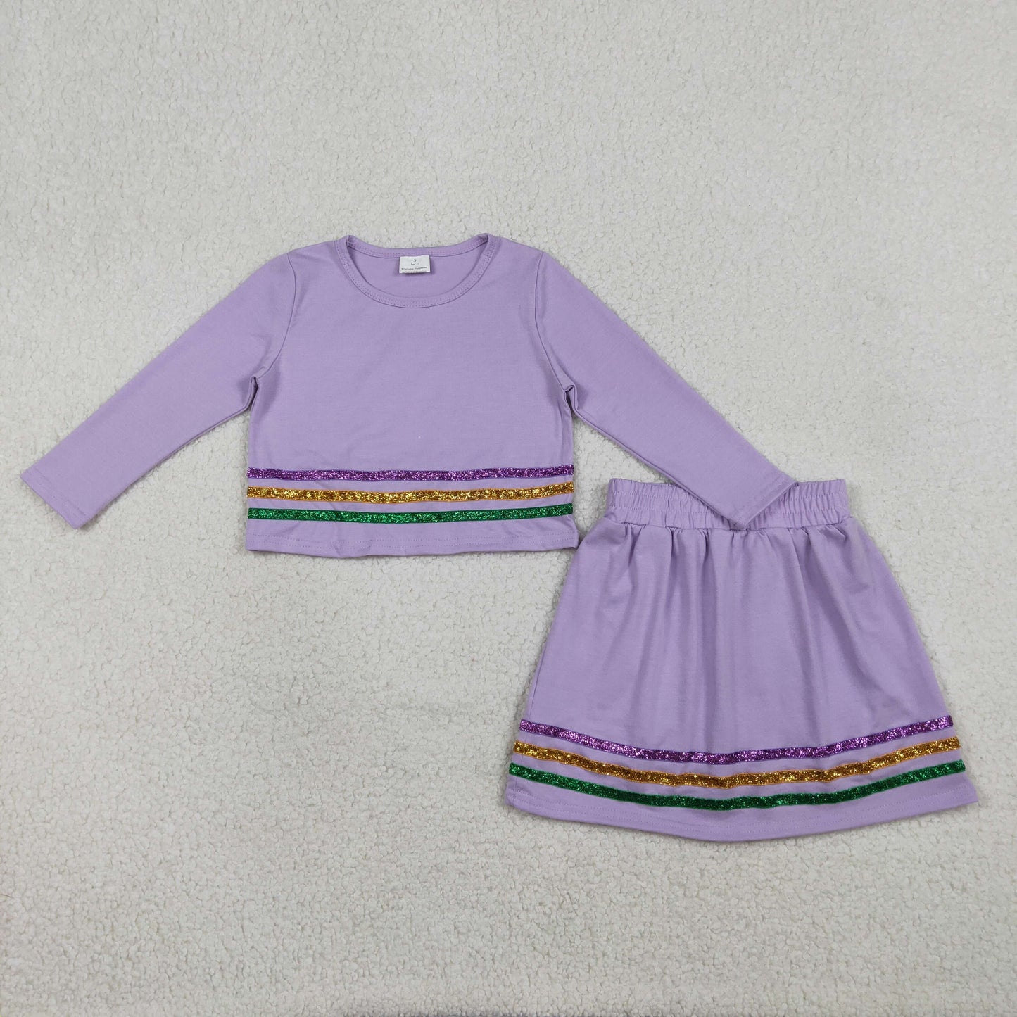 GLD1573 Mardi Gras Purple Long Sleeve Skirts Girls Set