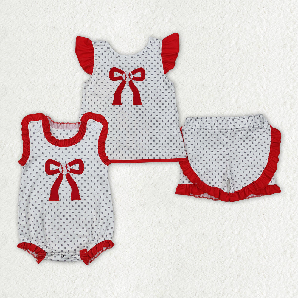 Embroidery Baseball Red Bow Dot RTS Sibling Clothes