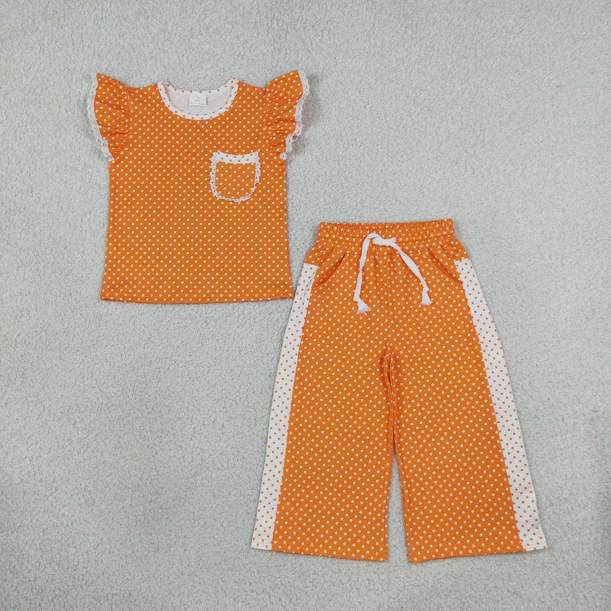 GSPO2367 Orange Dot Flutetr Sleeve Pants Girls Set