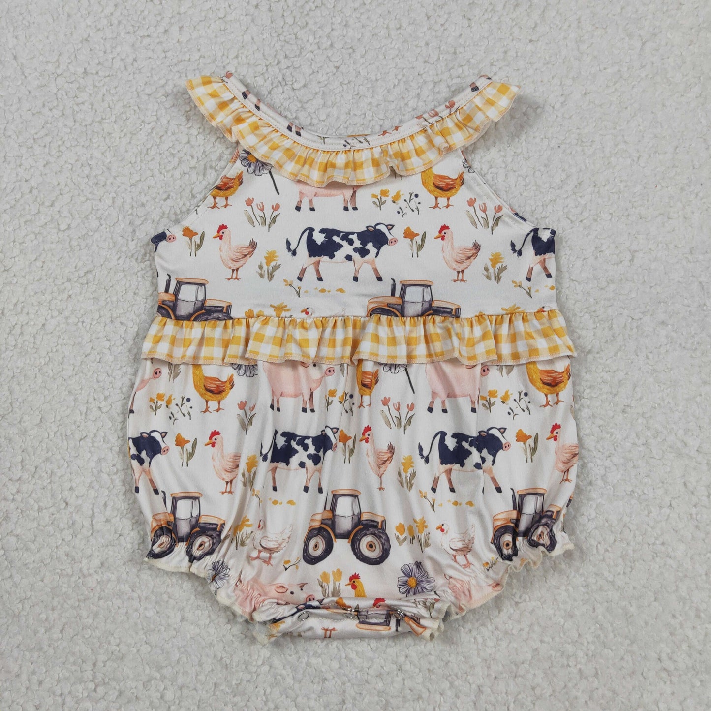 SR3848 Farm Chick Pig Tractor Girls Romper